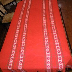 Vintage Linen Large Holiday Tablecloth w/ Eastern European Nordic Embroidery